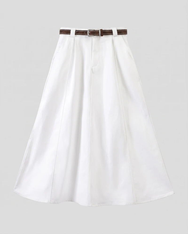 Damen Eleganter knielanger Rock mit praktischem Taillengürtel