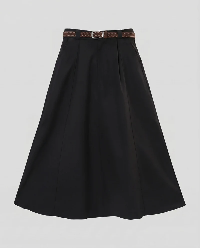 Damen Eleganter knielanger Rock mit praktischem Taillengürtel