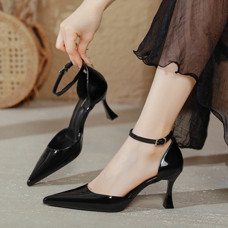 Damen elegante Stiletto-Pumps mit verstellbarem Riemen und glänzender Oberfläche