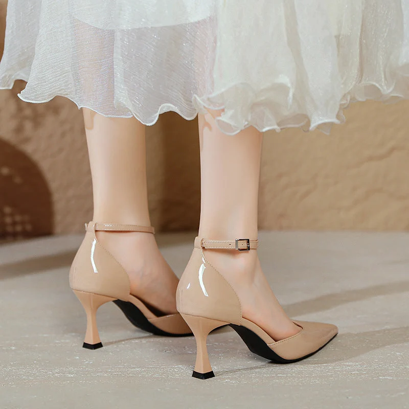 Damen elegante Stiletto-Pumps mit verstellbarem Riemen und glänzender Oberfläche