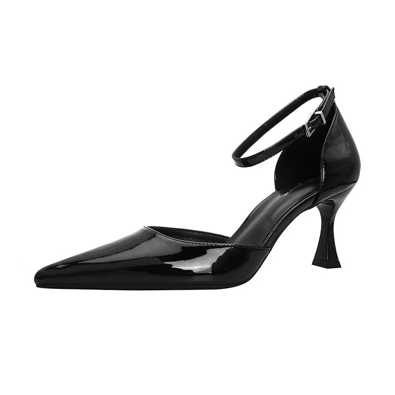 Damen elegante Stiletto-Pumps mit verstellbarem Riemen und glänzender Oberfläche