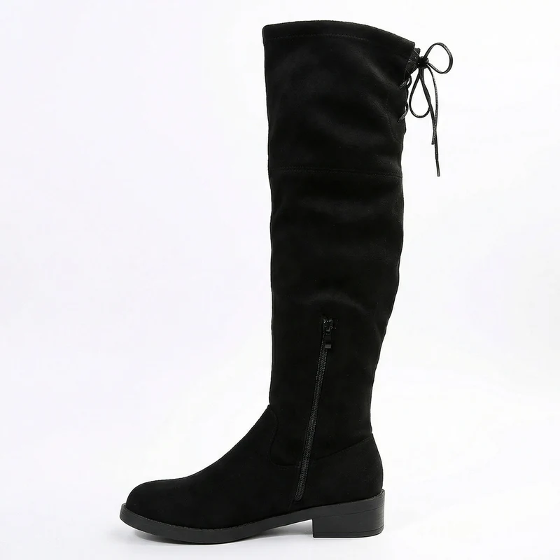 Damen Overknee-Stiefel aus weichem Wildleder mit praktischer Schnürung