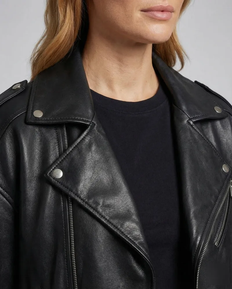 Damen Kunstleder Bikerjacke Oversize