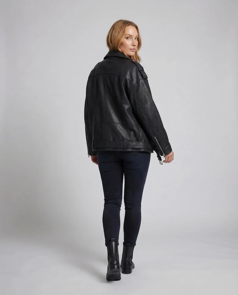 Damen Kunstleder Bikerjacke Oversize