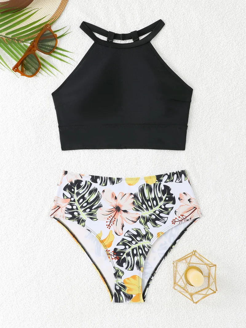 Damen Sportliches Bikini-Set mit hoch geschnittenem Unterteil und modernem Rücken