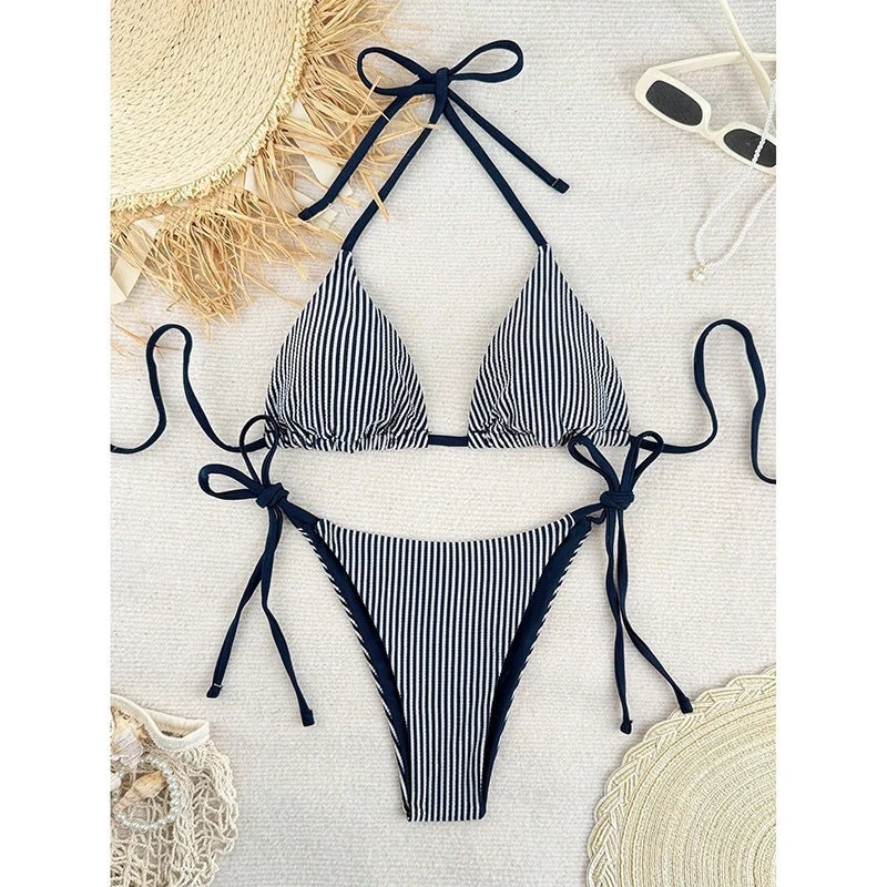 Damen gestreiftes Triangel-Bikini-Set Nord Taschen
