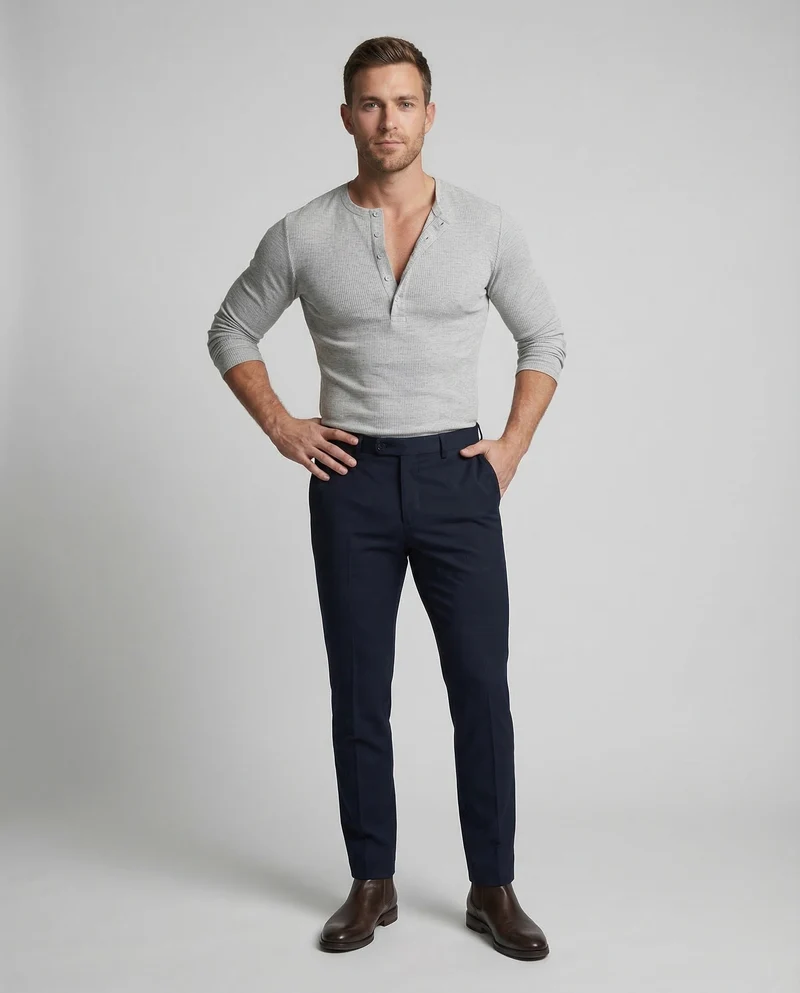 Herren Henleyshirt Waffelstruktur Slim-Fit