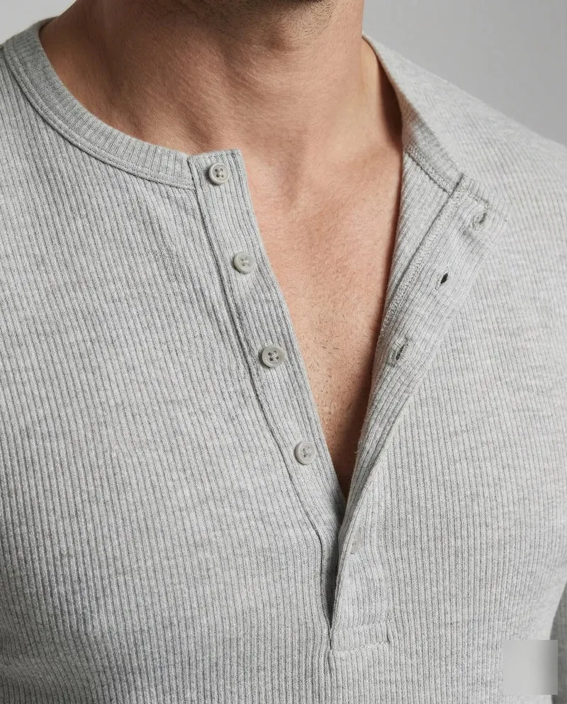 Herren Henleyshirt Waffelstruktur Slim-Fit