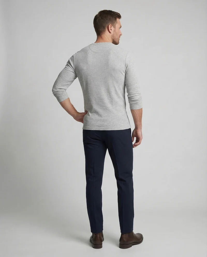 Herren Henleyshirt Waffelstruktur Slim-Fit
