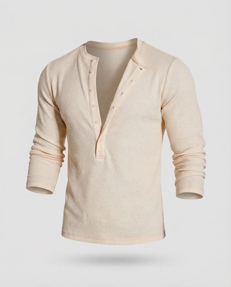 Herren Henleyshirt Waffelstruktur Slim-Fit