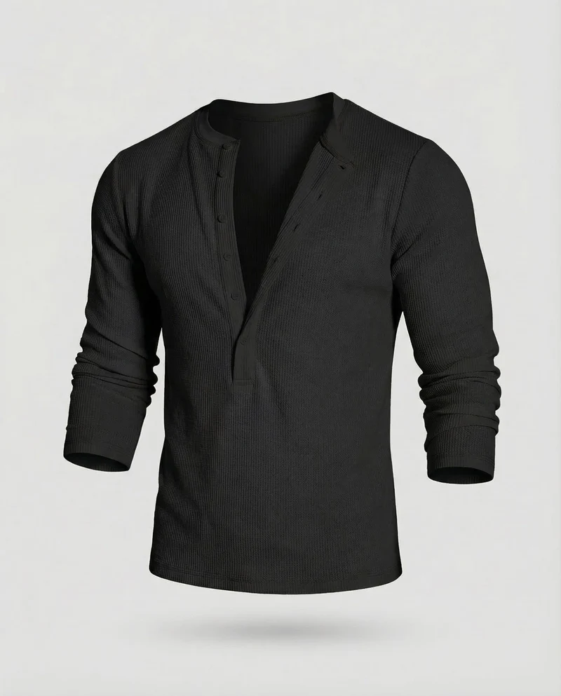 Herren Henleyshirt Waffelstruktur Slim-Fit