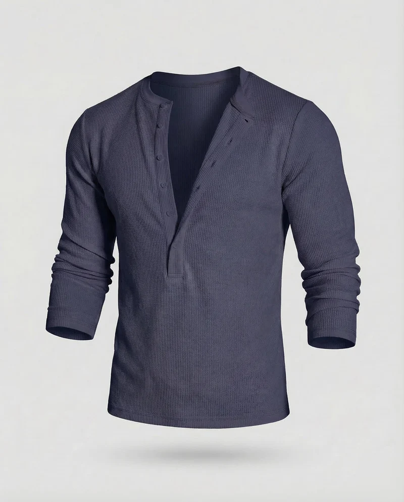 Herren Henleyshirt Waffelstruktur Slim-Fit
