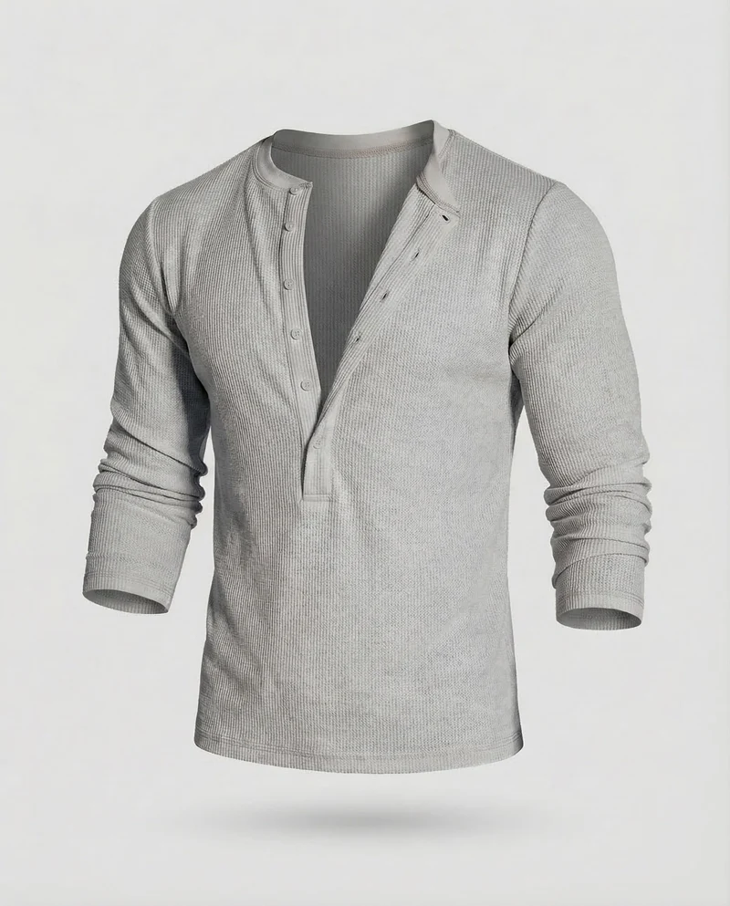 Herren Henleyshirt Waffelstruktur Slim-Fit