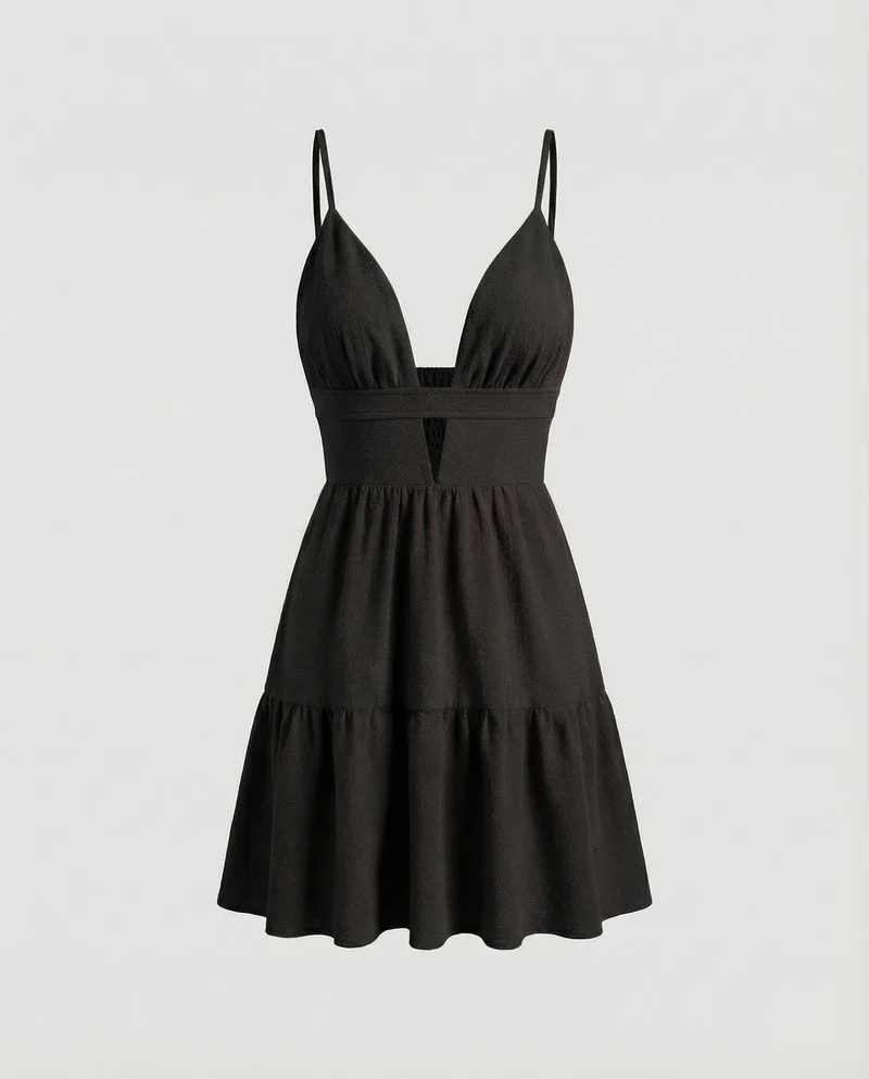 Damen Spaghettiträger-Minikleid Stufiger Volantrock