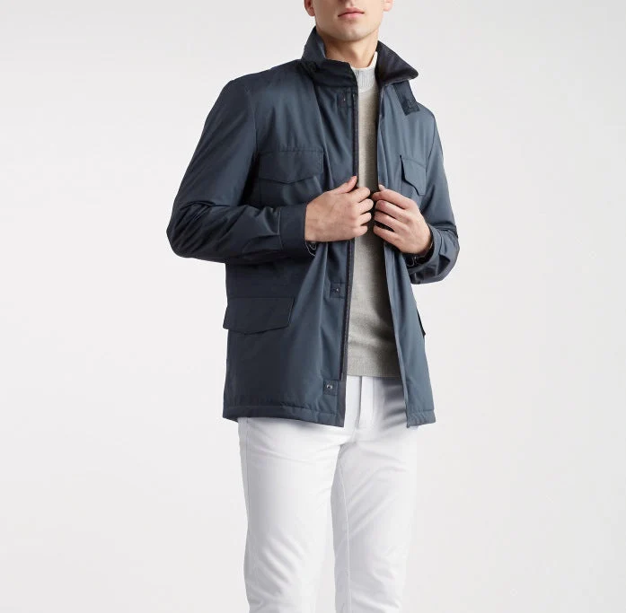 Herren leichte Multifunktionsjacke mit praktischen Taschen und hohem Kragen