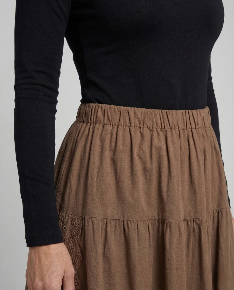 Damen Boho Lagenrock mit Spitze