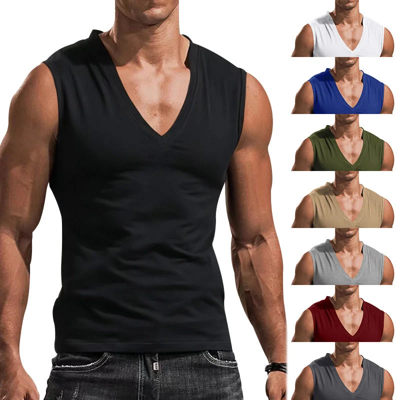 Herren nan tailliertes Tanktop mit tiefem V-Ausschnitt und Stretch-Baumwollmix