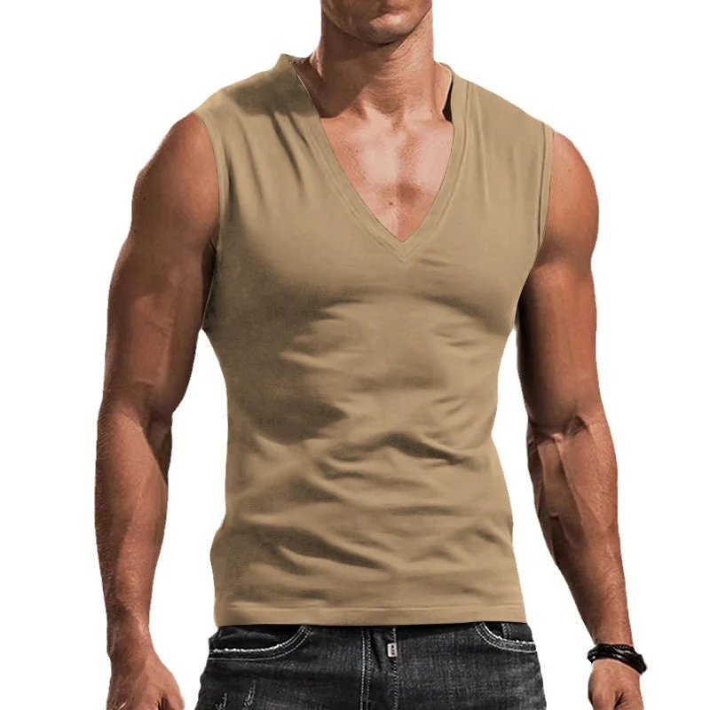 Herren nan tailliertes Tanktop mit tiefem V-Ausschnitt und Stretch-Baumwollmix