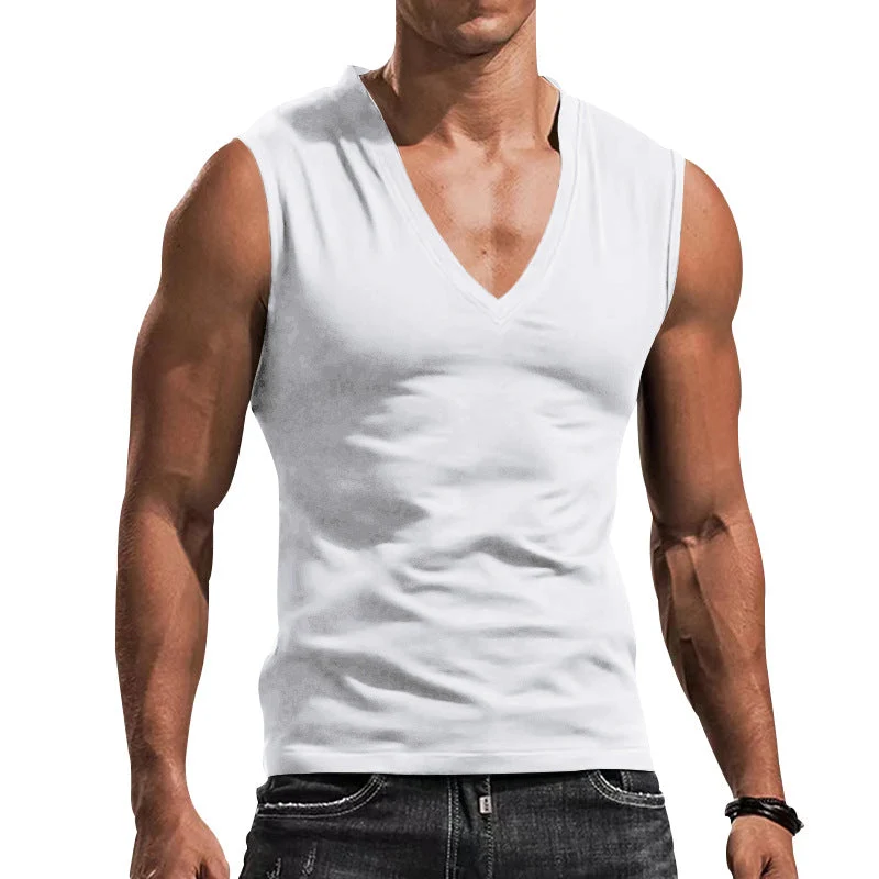 Herren nan tailliertes Tanktop mit tiefem V-Ausschnitt und Stretch-Baumwollmix