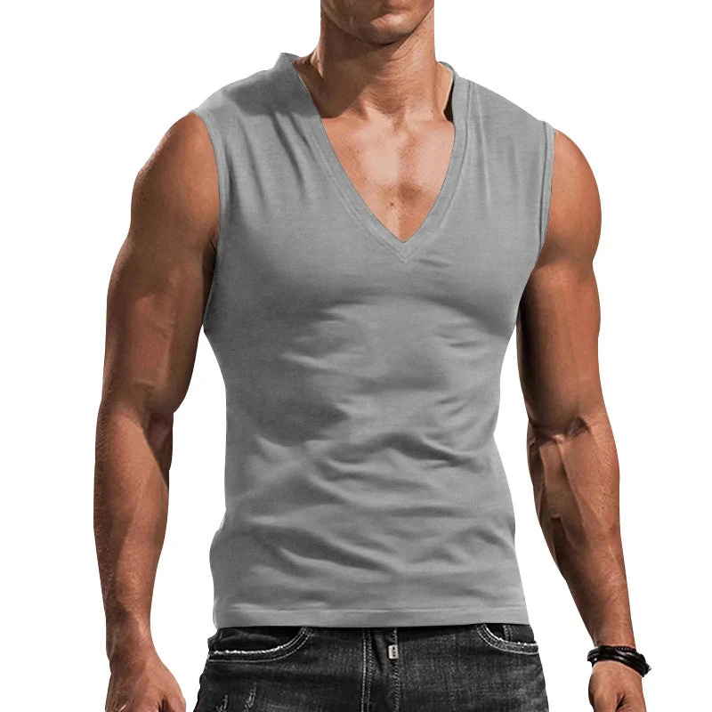 Herren nan tailliertes Tanktop mit tiefem V-Ausschnitt und Stretch-Baumwollmix