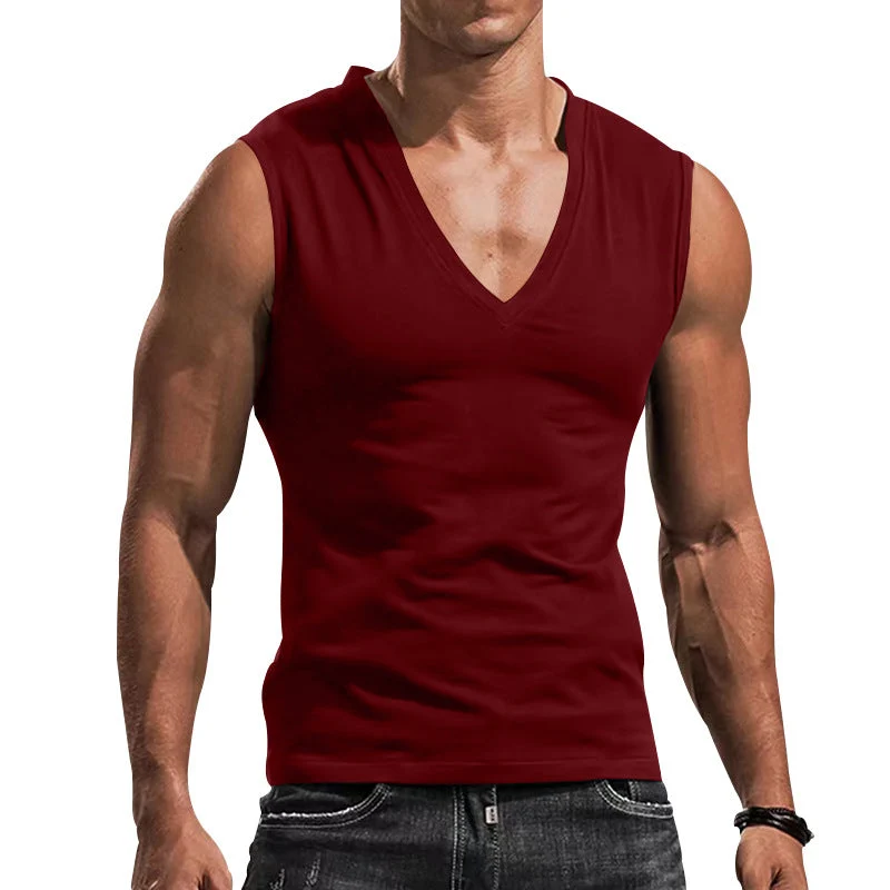Herren nan tailliertes Tanktop mit tiefem V-Ausschnitt und Stretch-Baumwollmix
