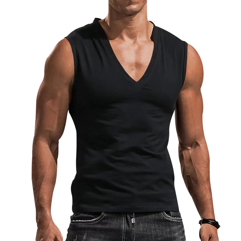 Herren nan tailliertes Tanktop mit tiefem V-Ausschnitt und Stretch-Baumwollmix