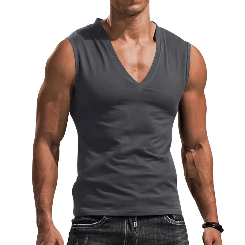 Herren nan tailliertes Tanktop mit tiefem V-Ausschnitt und Stretch-Baumwollmix