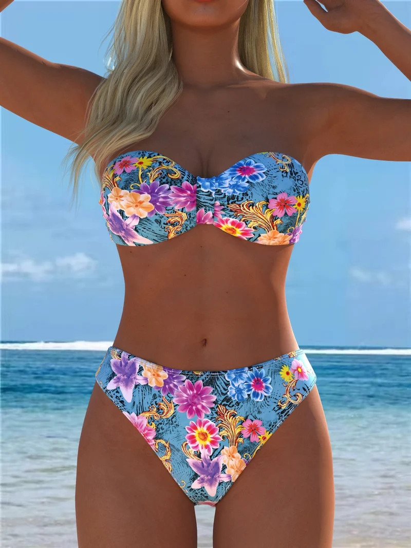 Damen Bikini-Set mit einem eleganten Bustier-Oberteil und hohem Beinausschnitt