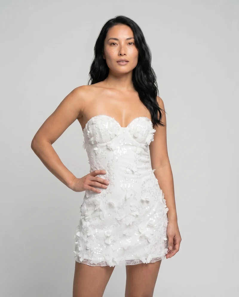 Damen Bustierkleid mit Blumenapplikationen und schimmerndem Design