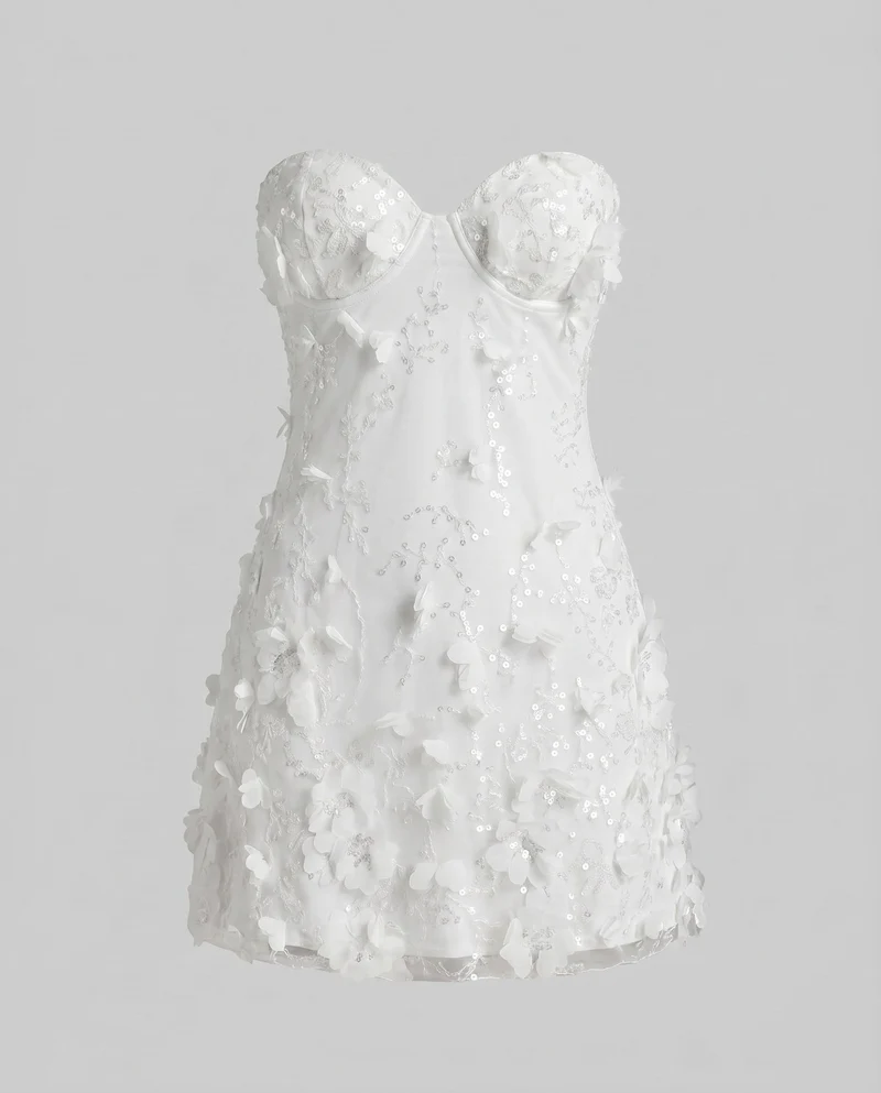 Damen Bustierkleid mit Blumenapplikationen und schimmerndem Design