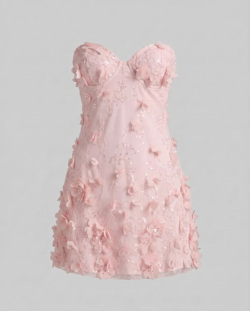 Damen Bustierkleid mit Blumenapplikationen und schimmerndem Design