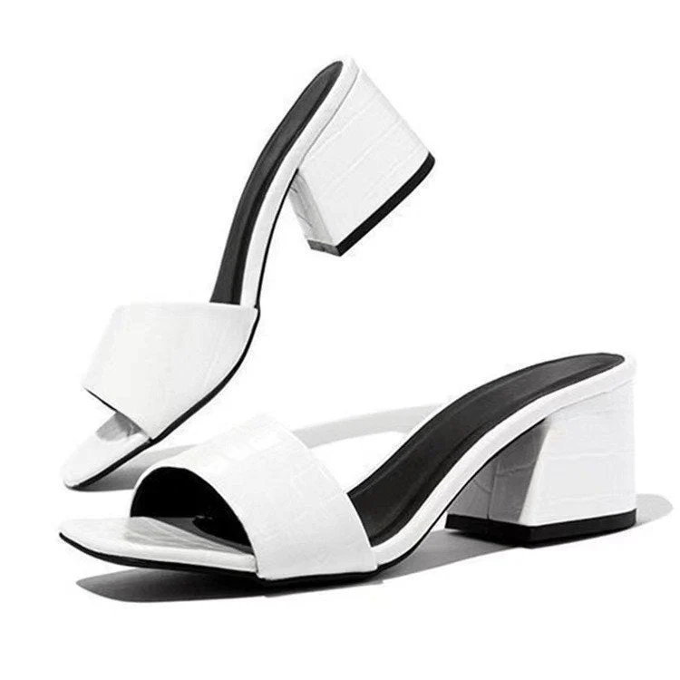 Damen elegante Blockabsatz-Sandalen mit zeitlosem Krokodilleder-Riemen