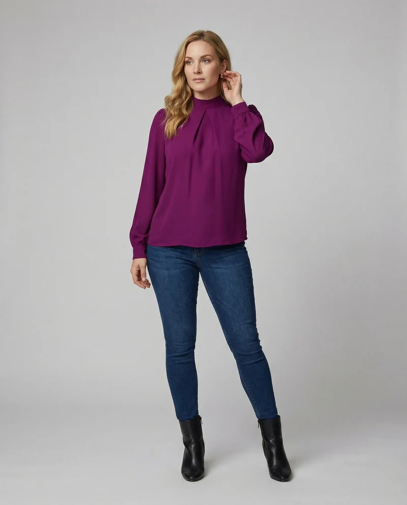Damen elegante Bluse mit Stehkragen