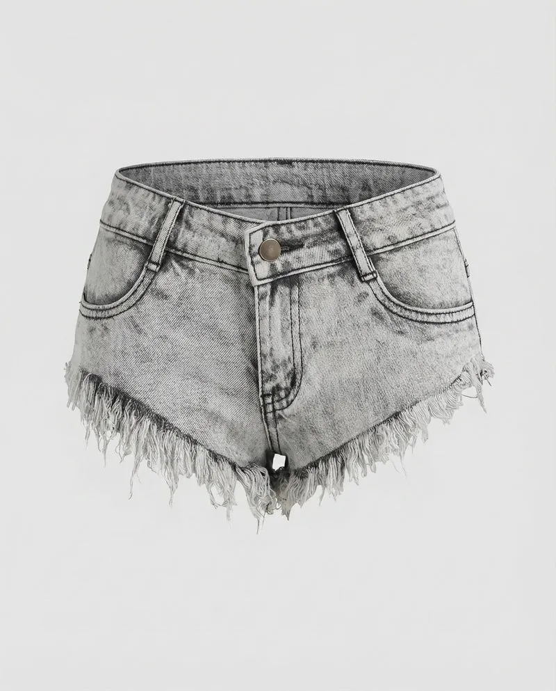 Damen Jeans-Hotpants Ultra Kurz Fransen High Waist