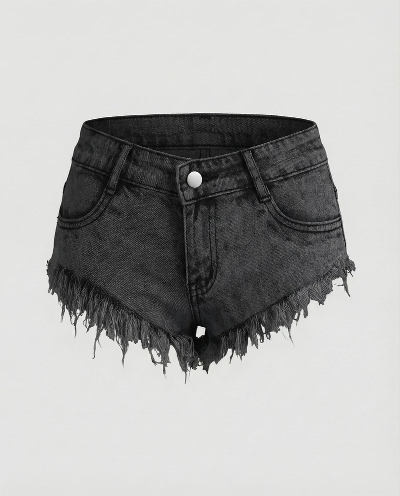 Damen Jeans-Hotpants Ultra Kurz Fransen High Waist