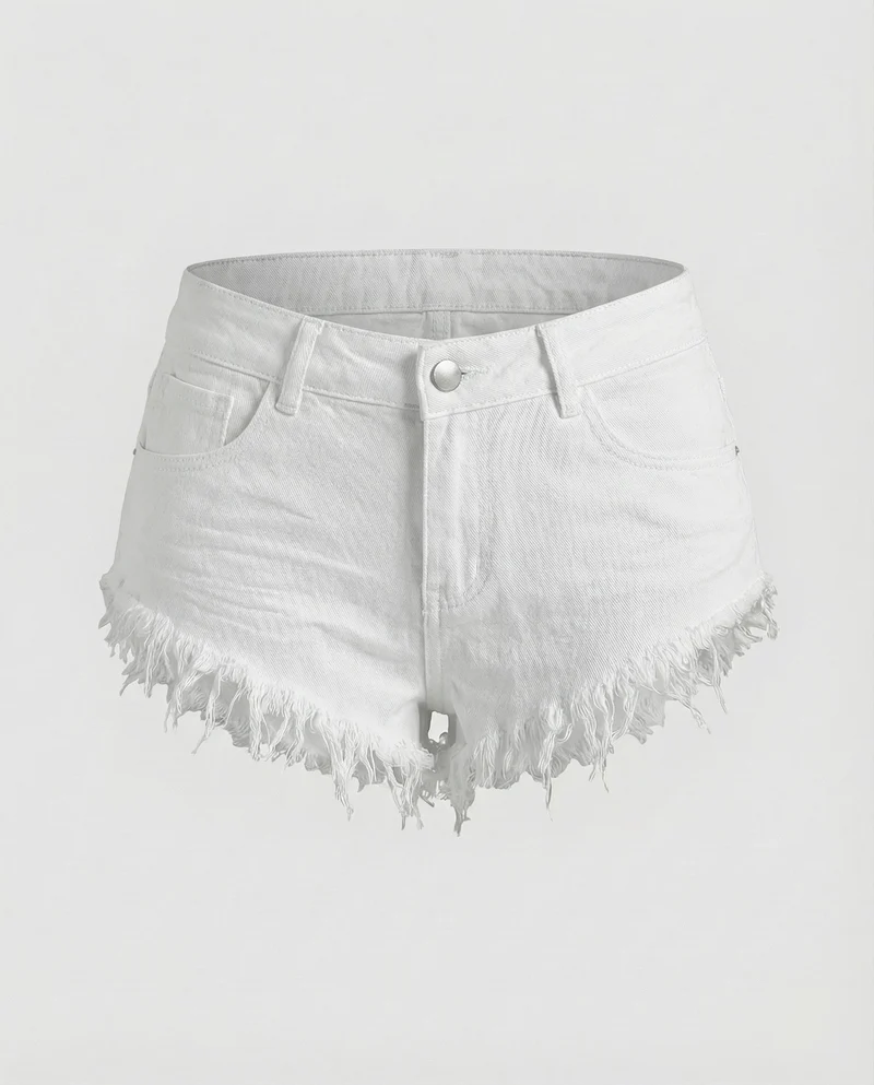 Damen Jeans-Hotpants Ultra Kurz Fransen High Waist