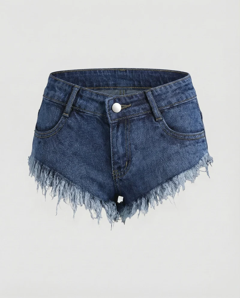 Damen Jeans-Hotpants Ultra Kurz Fransen High Waist
