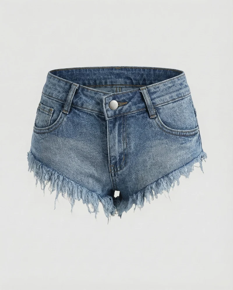 Damen Jeans-Hotpants Ultra Kurz Fransen High Waist