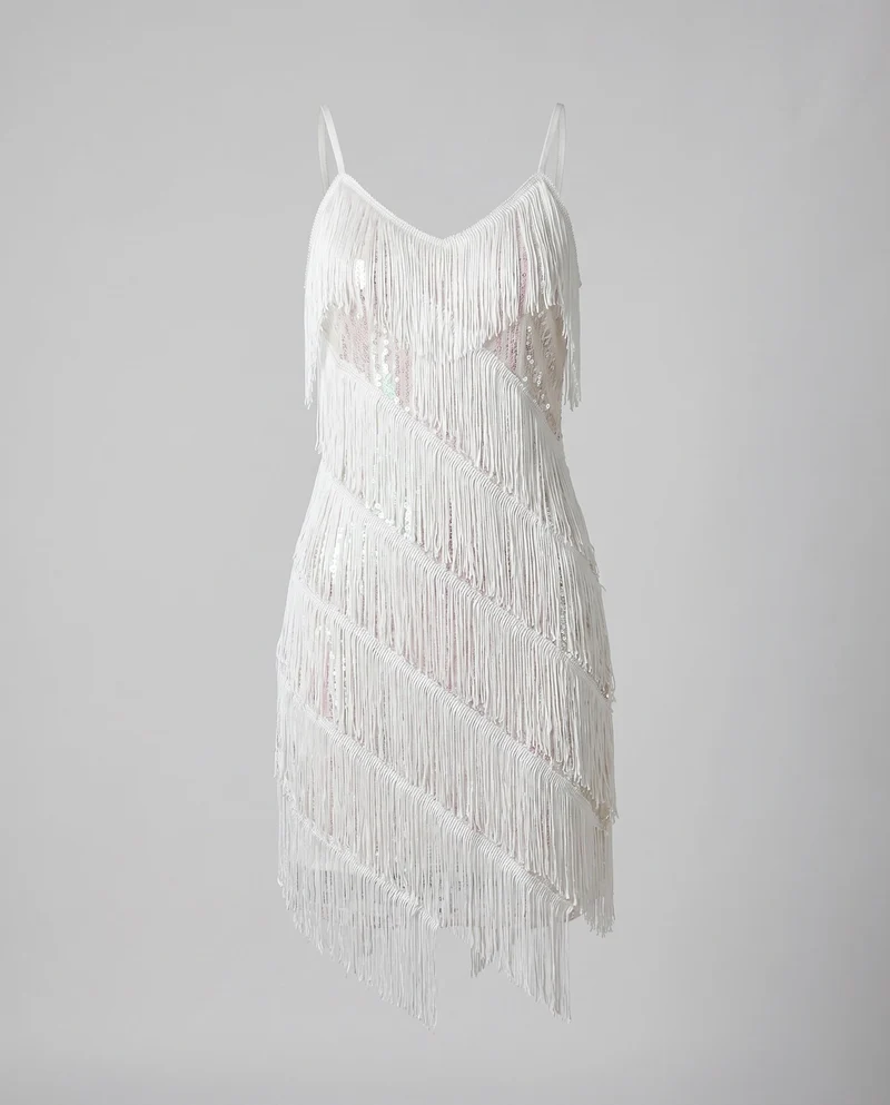 Damen Tanz-Minikleid Fransenlagen Spaghettiträger