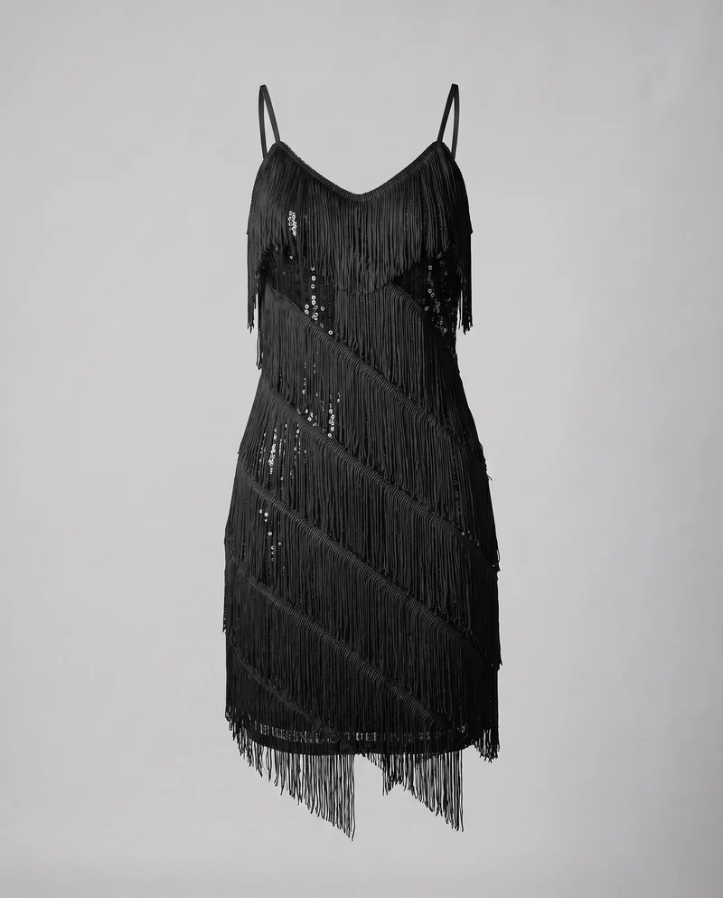 Damen Tanz-Minikleid Fransenlagen Spaghettiträger