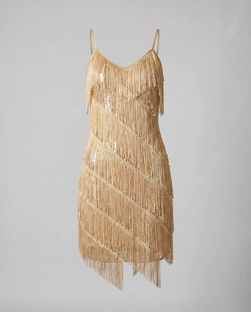 Damen Tanz-Minikleid Fransenlagen Spaghettiträger