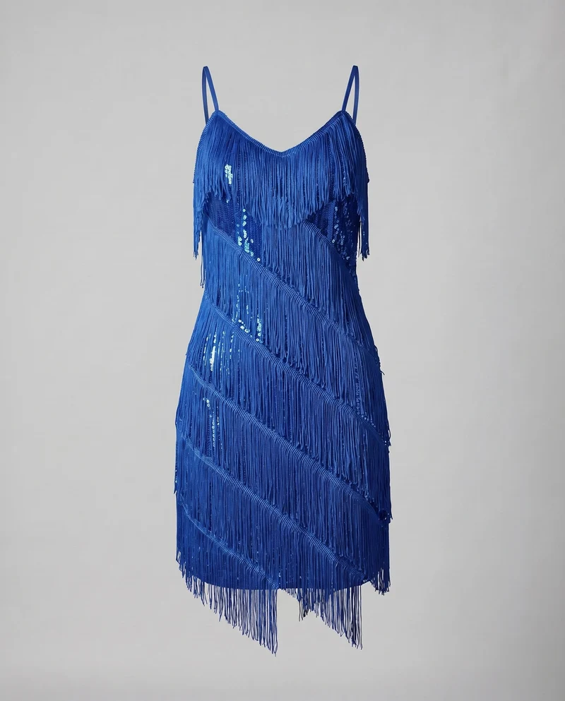 Damen Tanz-Minikleid Fransenlagen Spaghettiträger