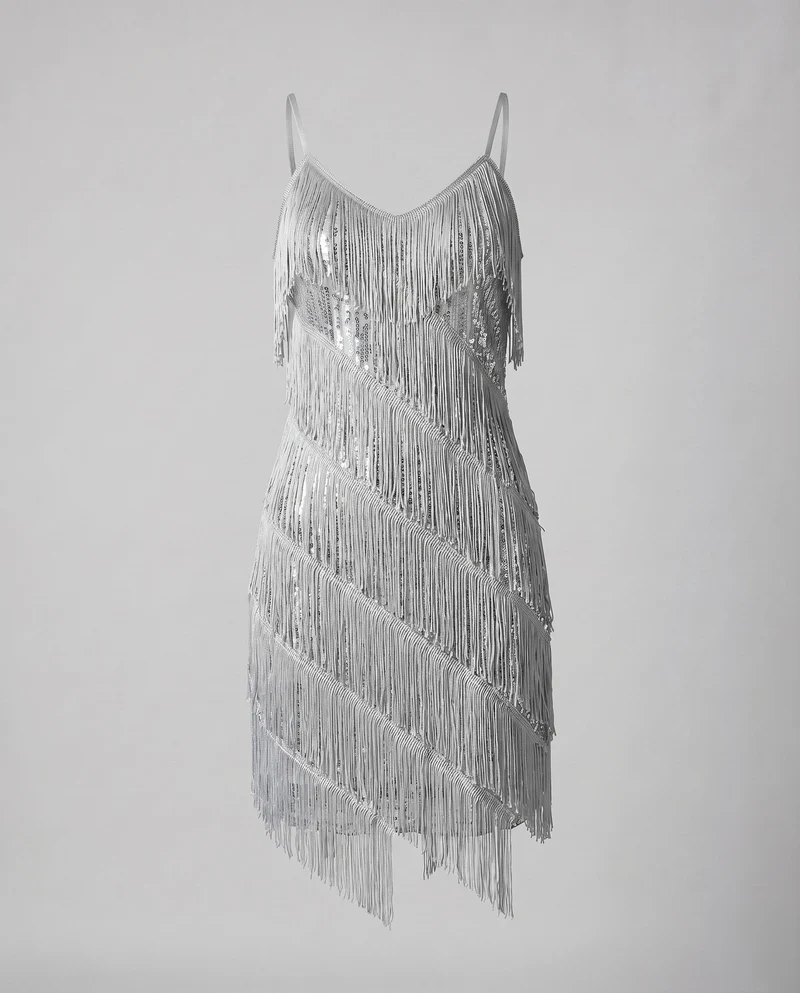 Damen Tanz-Minikleid Fransenlagen Spaghettiträger