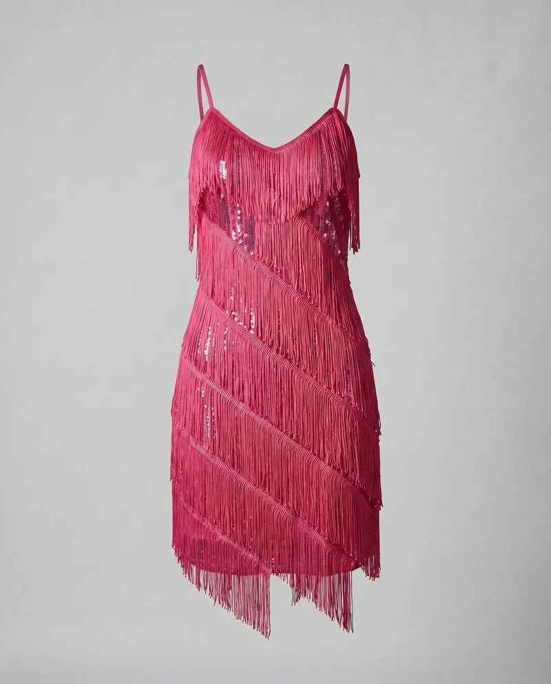 Damen Tanz-Minikleid Fransenlagen Spaghettiträger