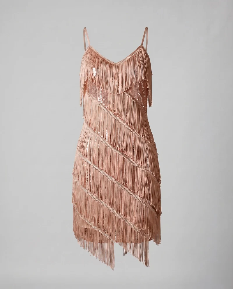 Damen Tanz-Minikleid Fransenlagen Spaghettiträger