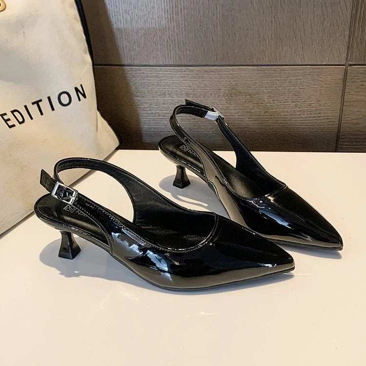Damen Slingback-Pumps mit spitzer Kappe und glänzender Oberfläche Nord Taschen