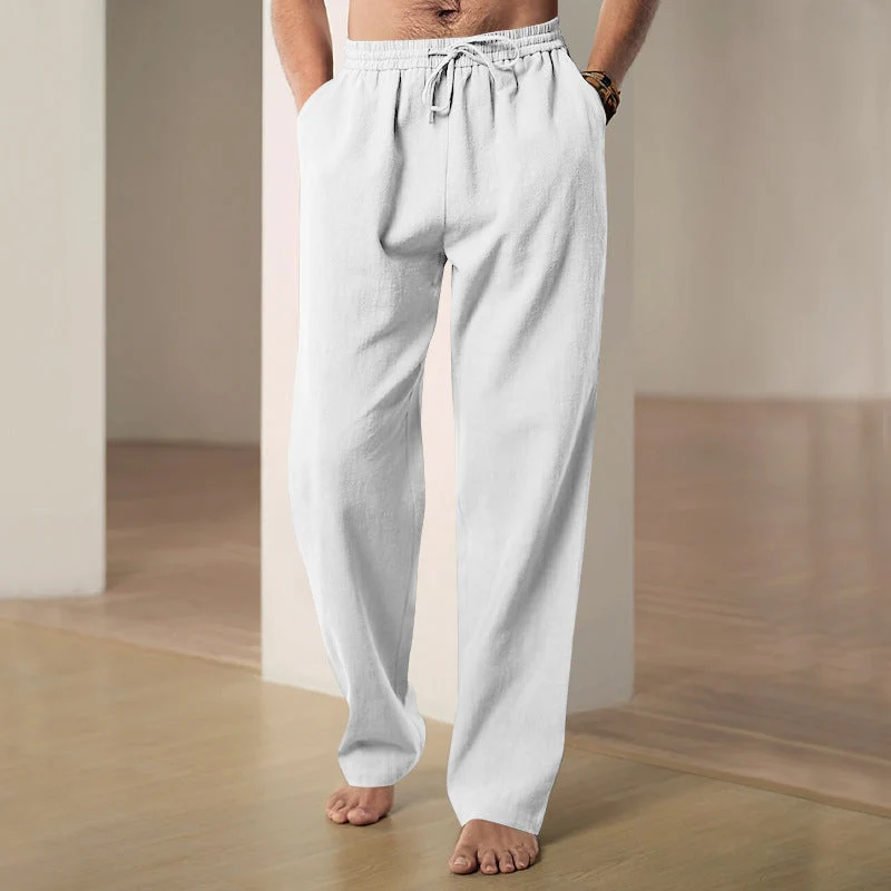 Herren nan lockere Leinen-Hose mit Elastikbund und Seitentaschen