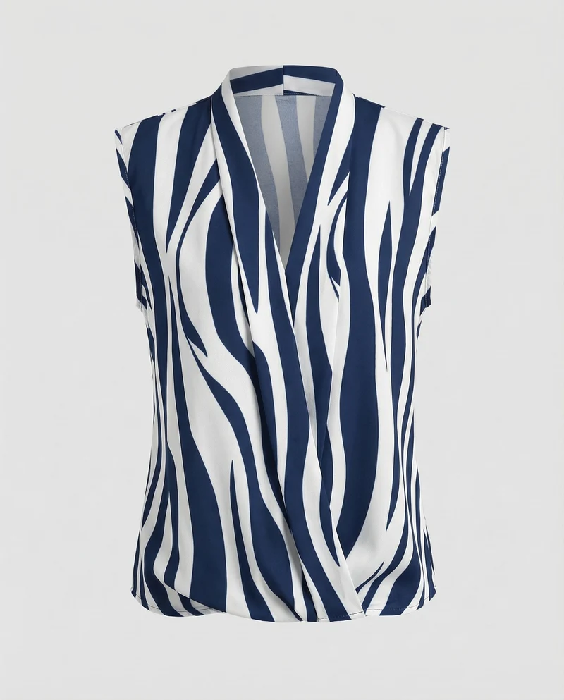 Damen Grafische ZNord Taschenra-Print Seidenoptik Schalkragenbluse