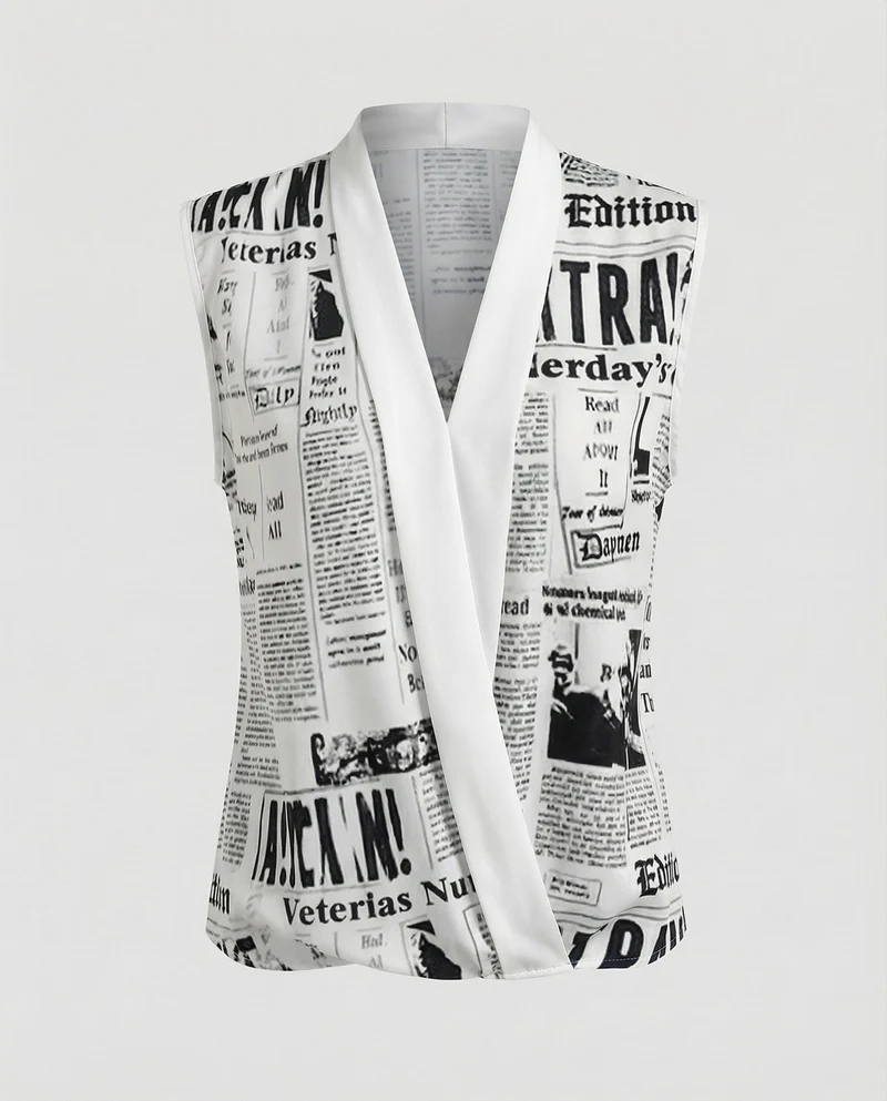 Damen Grafische ZNord Taschenra-Print Seidenoptik Schalkragenbluse