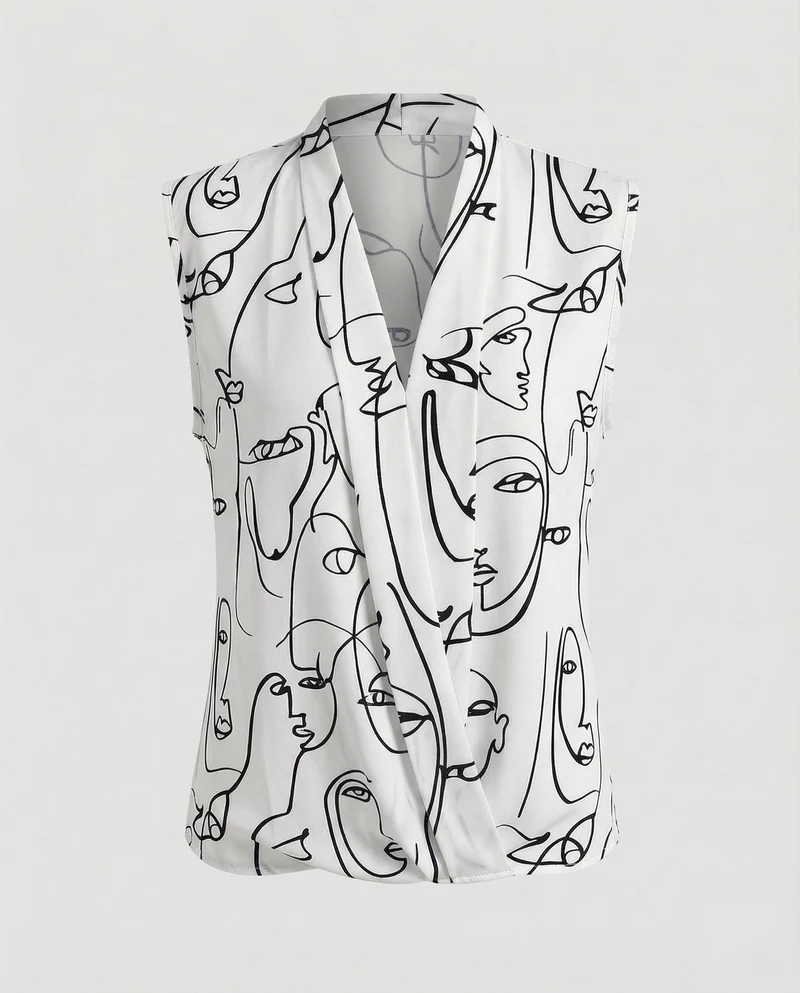 Damen Grafische ZNord Taschenra-Print Seidenoptik Schalkragenbluse